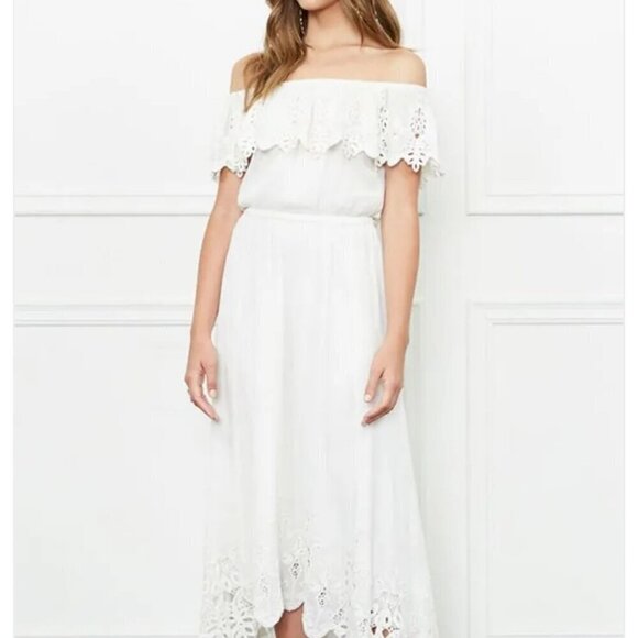 NEW Rachel Zoe Collection Halsey Off-the-Shoulder Maxi Dress Ivory Ecru Lace XS - Picture 3 of 16